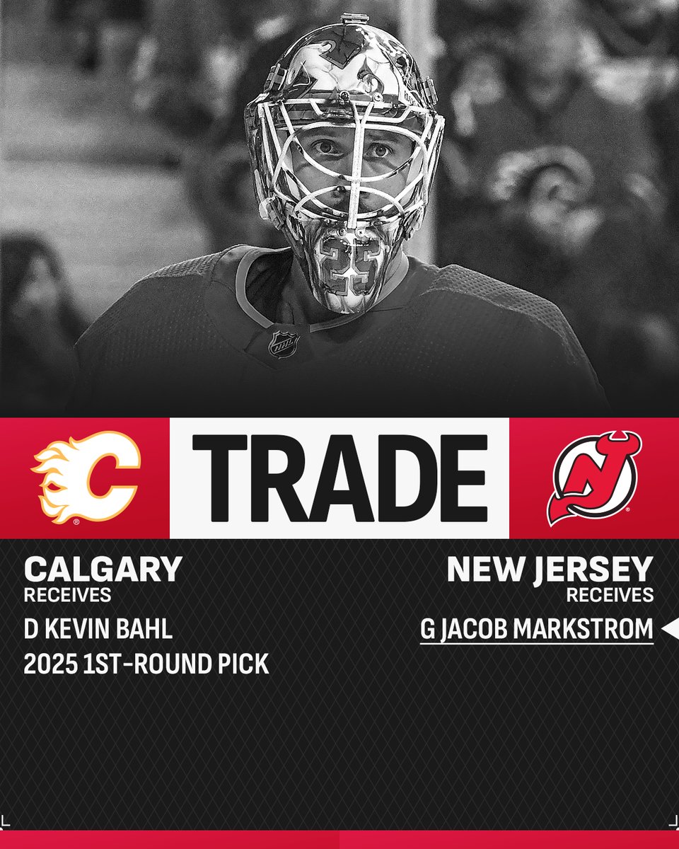 NHL's tweet photo. ‼️ JACOB MARKSTROM IS A NEW JERSEY DEVIL ‼️

The @NJDevils have acquired Jacob Markstrom from the Calgary Flames. https://t.co/qiGAKucXin