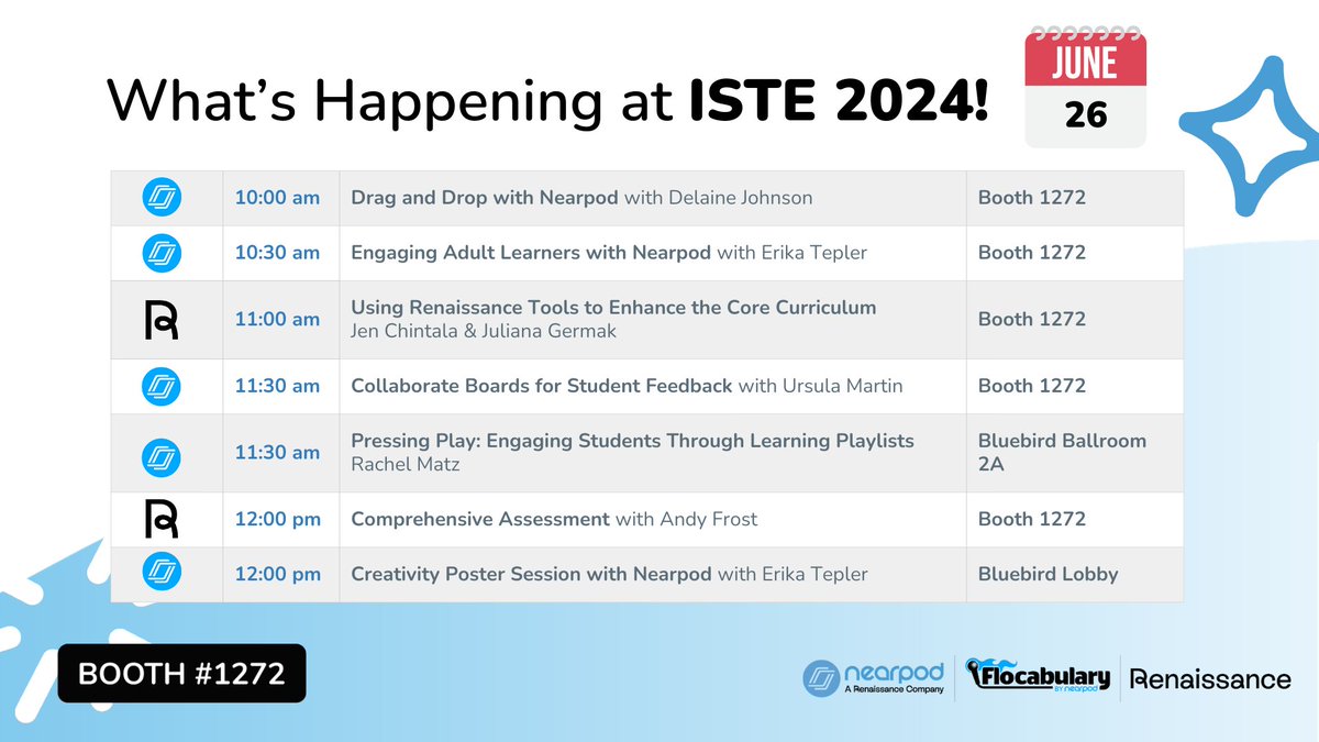 Headed to #ISTE next week? ✋

Our experts are gearing up for amazing sessions during #ISTELive at Booth 1272 &amp; beyond!

From #AI in the classroom to new feature updates for Back to School (👀), there's something for everyone. 👏

Check out the full list: bit.ly/4bTZ0Go