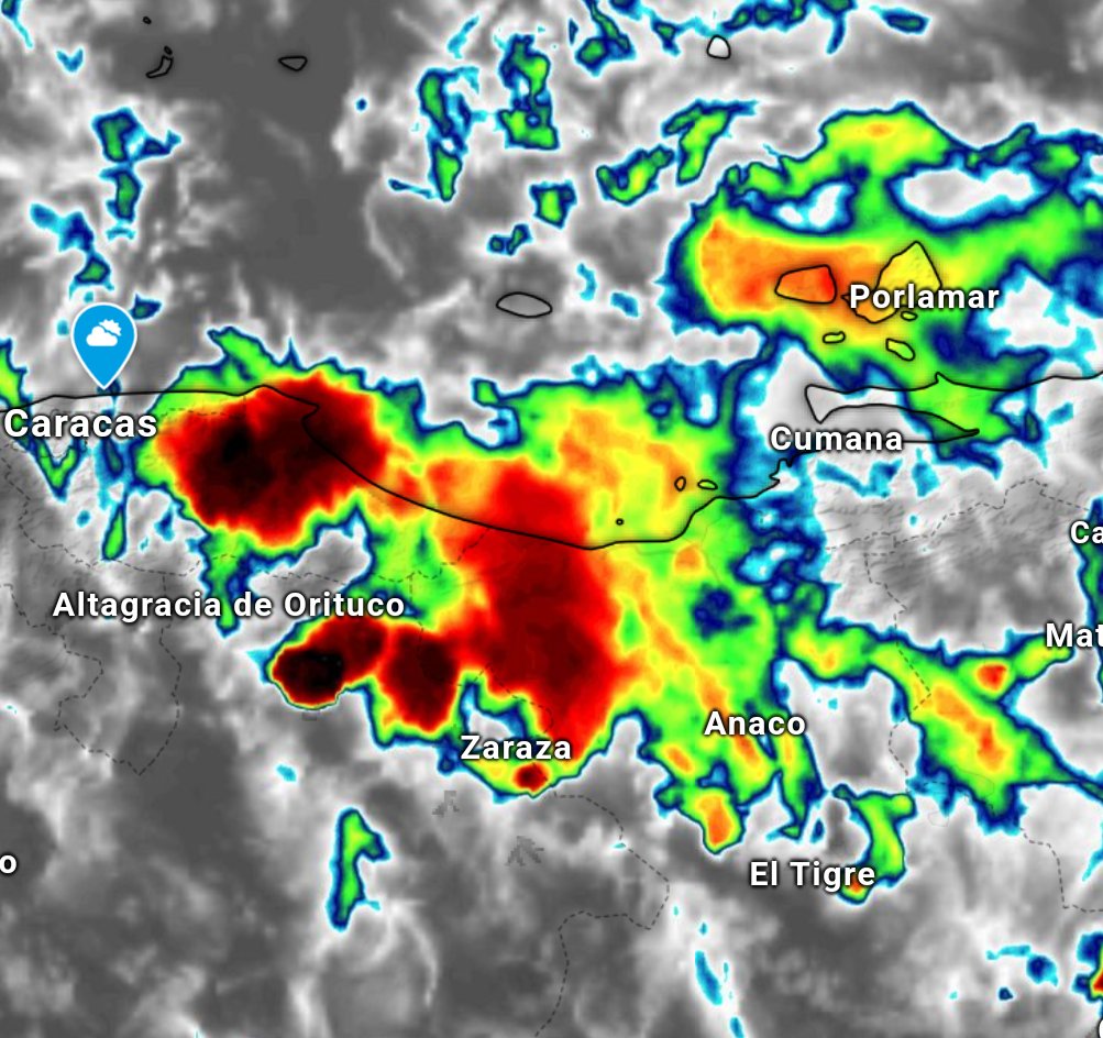 MeteoLaGuaira's tweet photo. 17:24 Se aprecian núcleos convectivos sobre la franja costera de Miranda generando lluvias sobre Carrenero, Higuerote, Chirimena y se extiende hasta Guatire y Guarenas, en la costa de Vargas en el extremo Este, Chuspa, Caruao, Urama, Osma, lluvia igualmente. P https://t.co/3uuWi3hZjx
