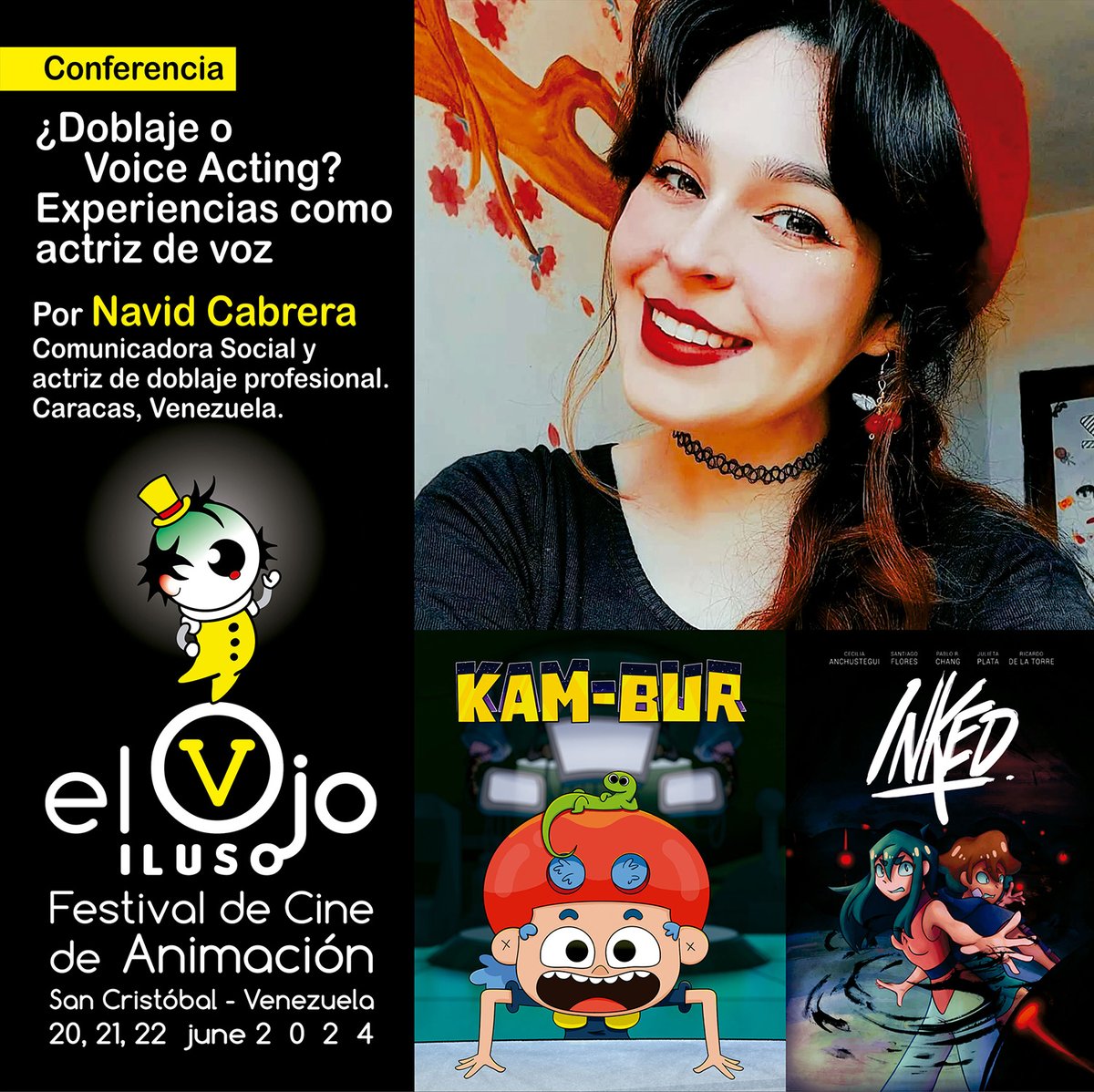 El Festival #ElOjoiluso 2024 presenta el espacio de formación creativa 💡 '¿Doblaje o Voice Acting? Experiencias como actriz de voz' 💡

Por Navid Cabrera / Comunicadora social, locutora y actriz de doblaje profesional (Caracas, Venezuela)