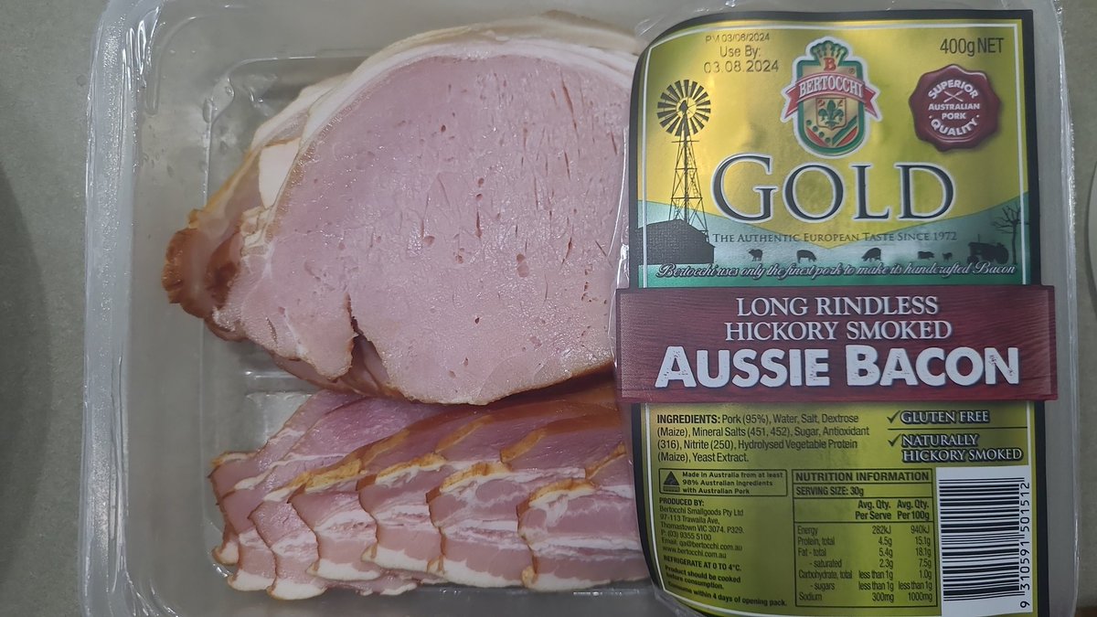 TimNeale1's tweet photo. Finally found the perfect supermarket-bought Aussie bacon. #Bertocchi Gold. @Meat_Watcher @QSP73Z. PS I also have a couple of local butchers i support. https://t.co/2Y9eHPCQKQ