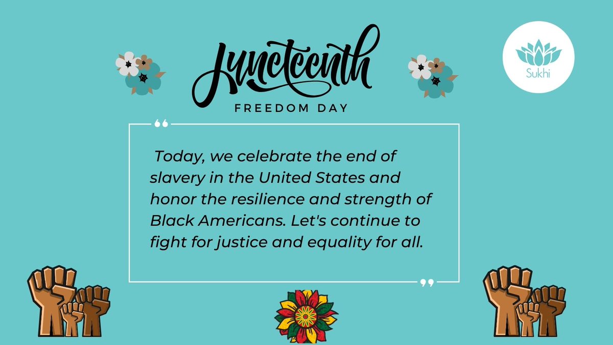 Happy Juneteenth! At Sukhi, we recognize Juneteenth's significance in American history. We are committed to fostering an inclusive and diverse workplace where everyone feels valued, respected, and empowered to succeed. #juneteenth #juneteenth2024