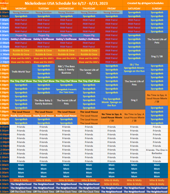 Nickelodeon USA schedule for 6/17 - 6/23, 2024 EDT, subject to change ...