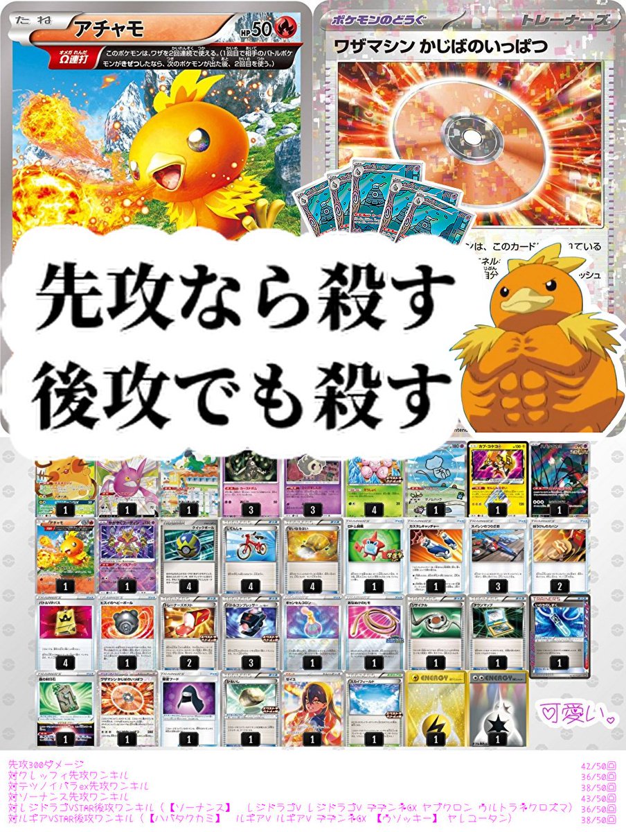 eroticechikoyan's tweet photo. 【ムキムキアチャモ後攻ワンキル型】
【サマヨール先攻ワンキル】

可愛いアチャモのデッキ💕

#ポケカ女子

デッキを保存 | サマヨールカードゲーム公式ホームページ https://t.co/zDgYe0Wnts https://t.co/Xc7Wam6ke4
