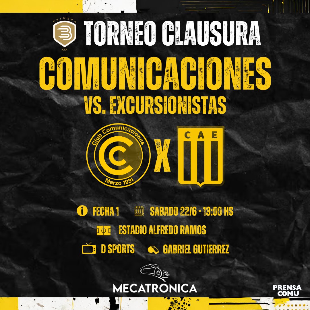 #JuegaComu 💛🖤

🌓 Este sábado a las 13hs no puede faltar nadie en el Alfredo Ramos.

🏟️ ¡Los esperamos para copar de amarillo y negro nuestra casa! 

🫶🏻 A llegar con tiempo.

🤝🏻 Publicación auspiciada por Mecatrónica.