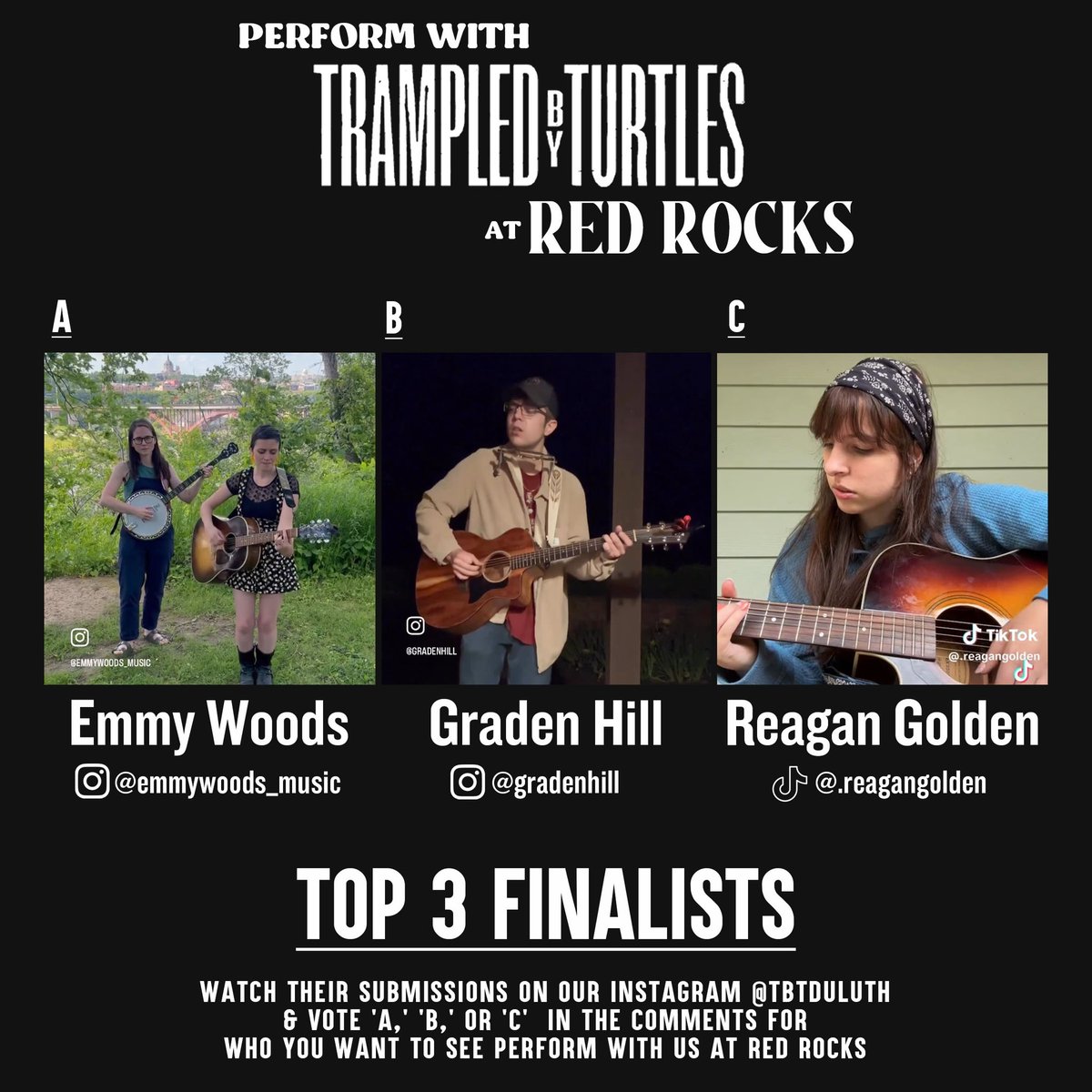 tbtduluth's tweet photo. We’re proud to present the top 3 finalists from our Red Rocks covers contest. Go to our IG to watch the full covers &amp; to cast your vote for your favorite.

Link to vote: https://t.co/3qUrXCkmHW https://t.co/xPVlW0w6DF