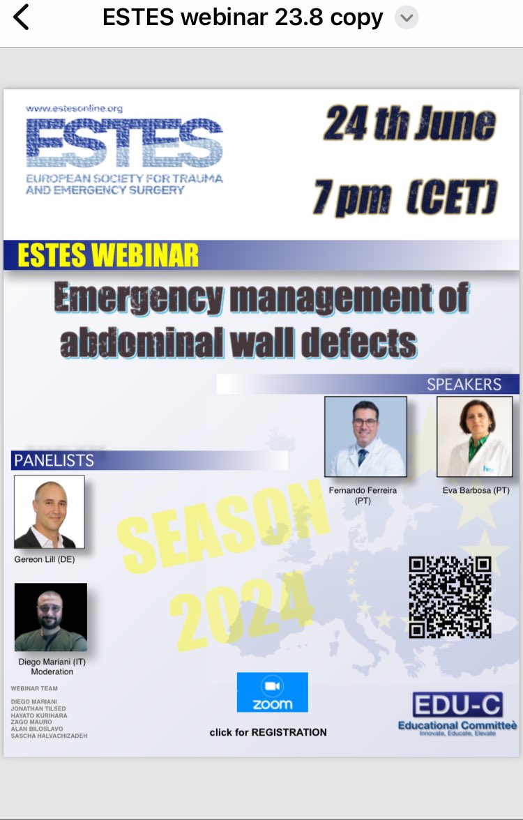 Next ⁦<a href="/estesonline/">European Society for Trauma & Emergency Surgery</a>⁩ webinar ⁦<a href="/StcuaeC/">AECUrg</a>⁩ ⁦<a href="/pferrada1/">Paula Ferrada MD FACS FCCM MAMSE</a>⁩ ⁦<a href="/Panamtrauma/">Panamericanadetrauma</a>⁩ ⁦<a href="/julianita206/">Juliana Maria Ordoñez MD FACS MACC MSPT</a>⁩ ⁦<a href="/ottolinopablo/">Pablo Ottolino</a>⁩ ⁦<a href="/ChrisFerMD/">Christian Ferrufino Méndez</a>⁩