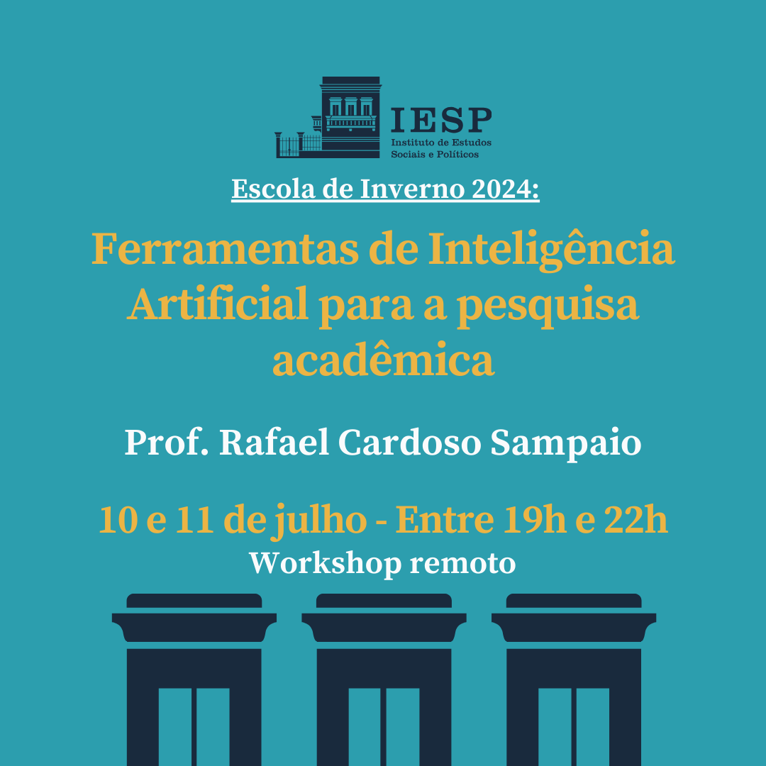 Aproveitando a oportunidade, darei um curso sobre as principais ferramentas para busca e leitura de materiais acadêmicos na escola de inverno do <a href="/uerj_iesp/">IESP-UERJ</a> . 

Ainda há vagas remanescentes!!! 

inverno.iesp.uerj.br
