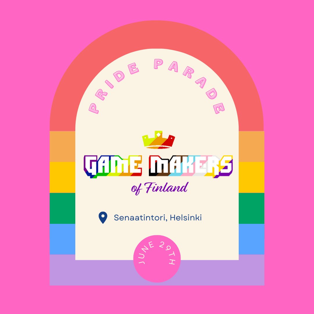 We are attending Helsinki Pride Parade and invite you to join our walking block. Let’s march together for a more diverse, equal, and inclusive games industry! 
More info here: peliala.fi/events/pride
#gamemakers #gamedevs #pride #helsinkipride #diversity #equality #inclusivity