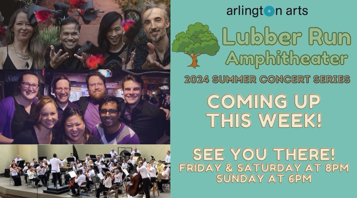 This weekend—

🎶 Friday @ 8pm - Quintango presents their distinctive "chamber tango" style. 

🎤 Saturday @ 8pm - VoxPop, a seven-person, mixed voice a cappella group. 

🎼 Sunday @ 6pm - the Arlington Philharmonic, a professional symphony orchestra in Arlington, Virginia.