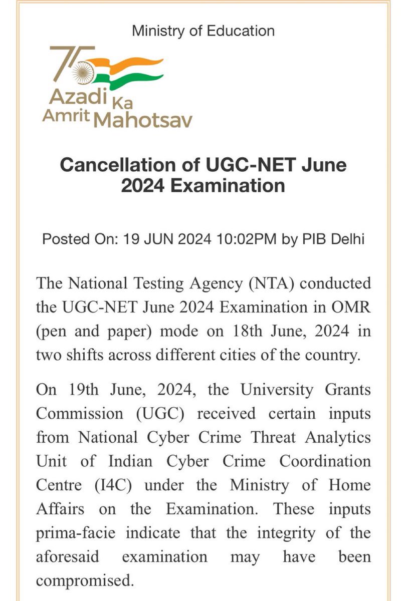 RajeshThakurINC's tweet image. #NTA सवालों के घेरे में #NEET_EXAM मे पेपर लीक के बाद #NET_EXAM में गड़बड़ी की शिकायत। 

#UGC_NET_Exam रद्द।अब #NEET की परीक्षा कब होगी रद्द ?

अब लगातार आ रही पेपर लीक व गड़बड़ी के बाद शिक्षा मंत्री @dpradhanbjp को नैतिकता के आधार पर अविलंब इस्तीफ़ा दे देना चाहिए।