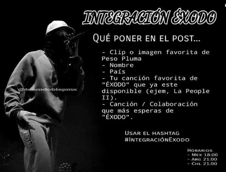 PesoPlumaReport's tweet photo. INTEGRACIÓN

Falta solo UN DIA para "ÉXODO"

Para hacer más llevadera la espera con la intención de conocernos más como fandom y al mismo tiempo conocer que esperan del album, hemos decidido hacer esta dinámica.

— Dar fav y rt a todos los post con el hashtag #IntegracionExodo https://t.co/ZmHW12ZuUh