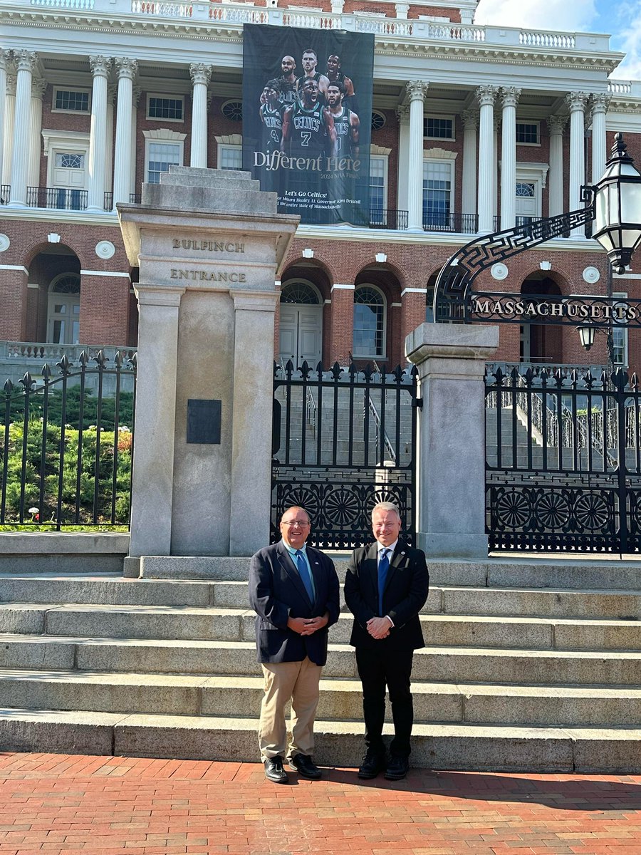 Charlton’s State Representatives John Marsi &amp; Paul Frost at the front of State House.  Congratulations Celtics!