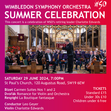 🎶Our WSO Summer Celebration is fast approaching!

Join us, conductor Leo Geyer + retiring leader Charlotte Edwards on June 29th at 7pm for:
🩰Respighi - La Boutique fantasque
🩷Dvořák - Romance for Violin and Orchestra
💃Bizet - Carmen Suites 1+2

Tickets eventbrite.co.uk/e/summer-celeb…