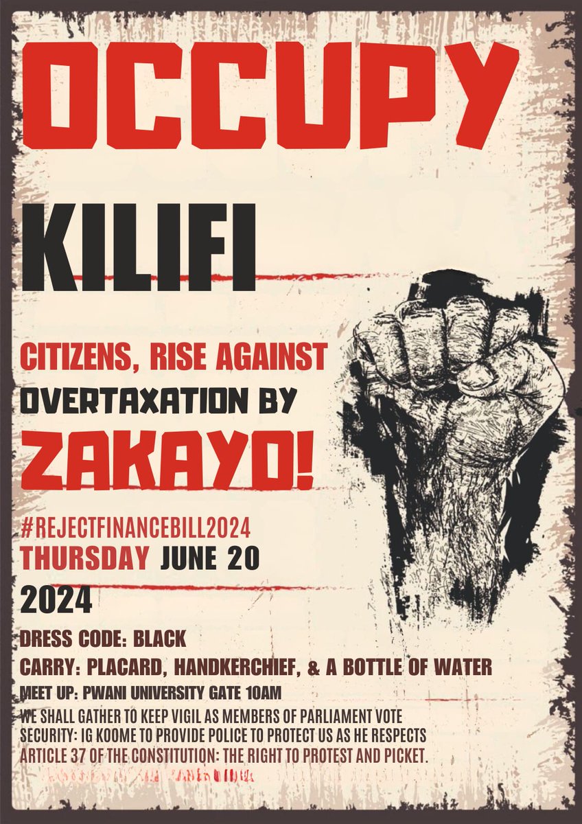 They either ignored us or chose to do what fit them
The demand was to get rid of the bill

Tomorrow we show up on those streets once again

#RejectFinanceBill
#TuonaneThursday
#OccupyKilifi 
#OccupyPaliament