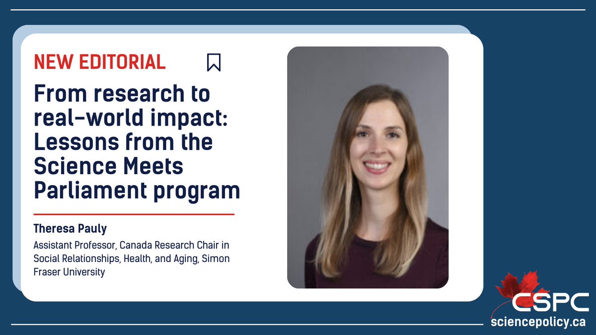 Canadian Science Policy Centre (CSPC) (@sciencepolicy) on Twitter photo "From research to real-world impact: Lessons from the Science Meets Parliament program"
➡️ Read editorial by <a href="/TheresaPau1y/">Theresa Pauly</a>, Assistant Professor & Canada Research Chair <a href="/SFU/">Simon Fraser University</a> for CSPC's 2024 Editorial Series: sciencepolicy.ca/posts/from-res…
#CdnSci #SciParl2024 "From research to real-world impact: Lessons from the Science Meets Parliament program"
➡️ Read editorial by <a href="/TheresaPau1y/">Theresa Pauly</a>, Assistant Professor & Canada Research Chair <a href="/SFU/">Simon Fraser University</a> for CSPC's 2024 Editorial Series: sciencepolicy.ca/posts/from-res…
#CdnSci #SciParl2024