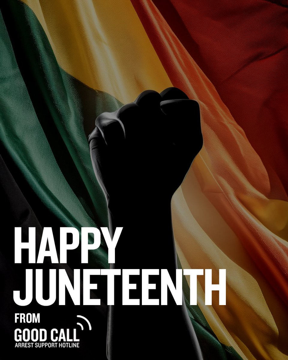 Good Call | Free Arrest Support Hotline (@goodcallnyc) on Twitter photo Happy Juneteenth!  Today, we celebrate freedom and continue our fight for justice. Good Call stands committed to providing 24/7 legal support, ensuring equity and access for all. #Juneteenth #Justice #GoodCallNYC Happy Juneteenth!  Today, we celebrate freedom and continue our fight for justice. Good Call stands committed to providing 24/7 legal support, ensuring equity and access for all. #Juneteenth #Justice #GoodCallNYC