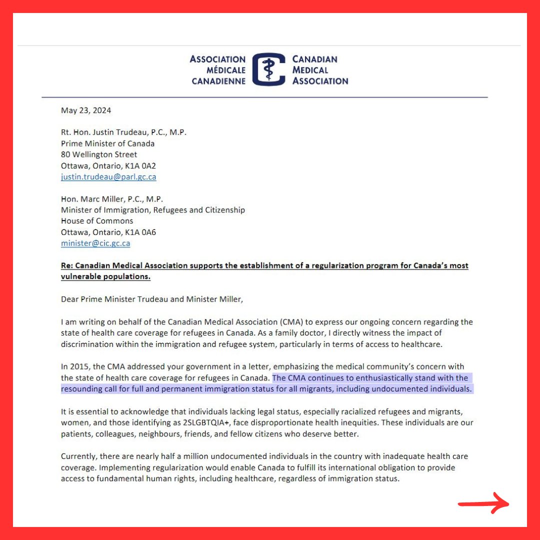 HealthForAllNow's tweet image. There is overwhelming support for a regularization program from the health and medical community
@JustinTrudeau @MarcMillerVM

Regularization would mean access to universal healthcare for thousands of people. It would mean healthier families &amp;amp; healthier communities. #StatusForAll
