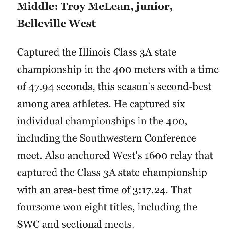 BW Athletics (@bwestathletics) on Twitter photo Congrats to IHSA 3A State Champion Troy McLean for making 1st Team All Metro by the <a href="/stltoday/">St. Louis Post-Dispatch</a>. <a href="/BWestboysTNF/">BWTrack&Field</a> Congrats to IHSA 3A State Champion Troy McLean for making 1st Team All Metro by the <a href="/stltoday/">St. Louis Post-Dispatch</a>. <a href="/BWestboysTNF/">BWTrack&Field</a>