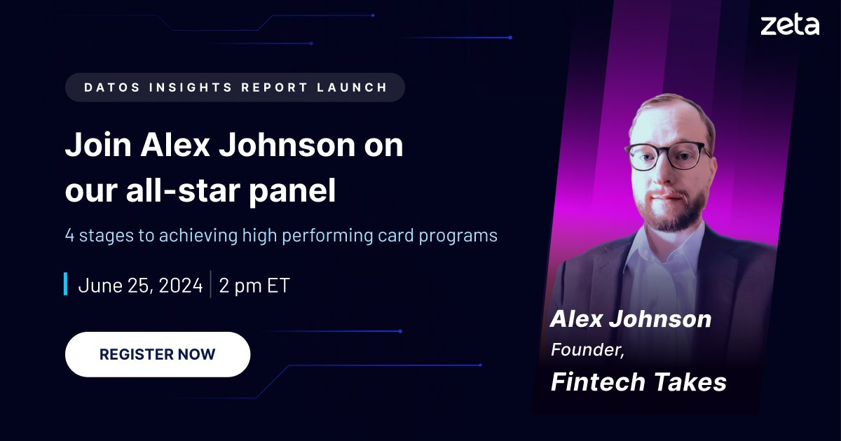 Introducing @Alex Johnson, founder of <a href="/FintechTakes/">Fintech Takes</a>, joining our panel to discuss the new Datos Insights report on how to Escape the Legacy Card Tech Hamster Wheel. 

Register now: hubs.ly/Q02Cqfn30