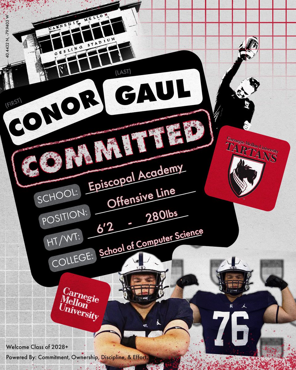 ❕❗️🚨#F24everPlaid🚨❗️❕
.
👤: Conor Gaul
📲: <a href="/ConorGaul24/">Conor Gaul</a>
📚: <a href="/SCSatCMU/">CMU School of Computer Science</a>
🏈: OL
🏋️‍♂️: 6'2 | 280lbs
🎥: tinyurl.com/cogaul24
🏠: <a href="/EA1785_Football/">Episcopal Academy Football</a>
📍: Wayne, PA
.
#CODE | #BYB | #RDT