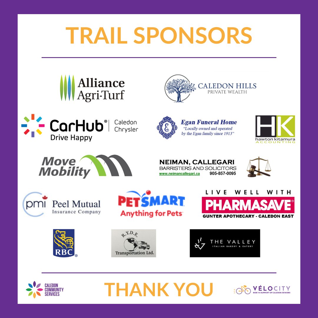 🚴🌟 A heartfelt #ThankYou to all our amazing #Velocity2024 Trail Sponsors! 🌟🚴Your generous contributions and unwavering commitment to this cause have left an incredible impact on the lives of #Caledon #seniors and we are truly grateful! #CCSVelocity #ThankYou #GivingBack