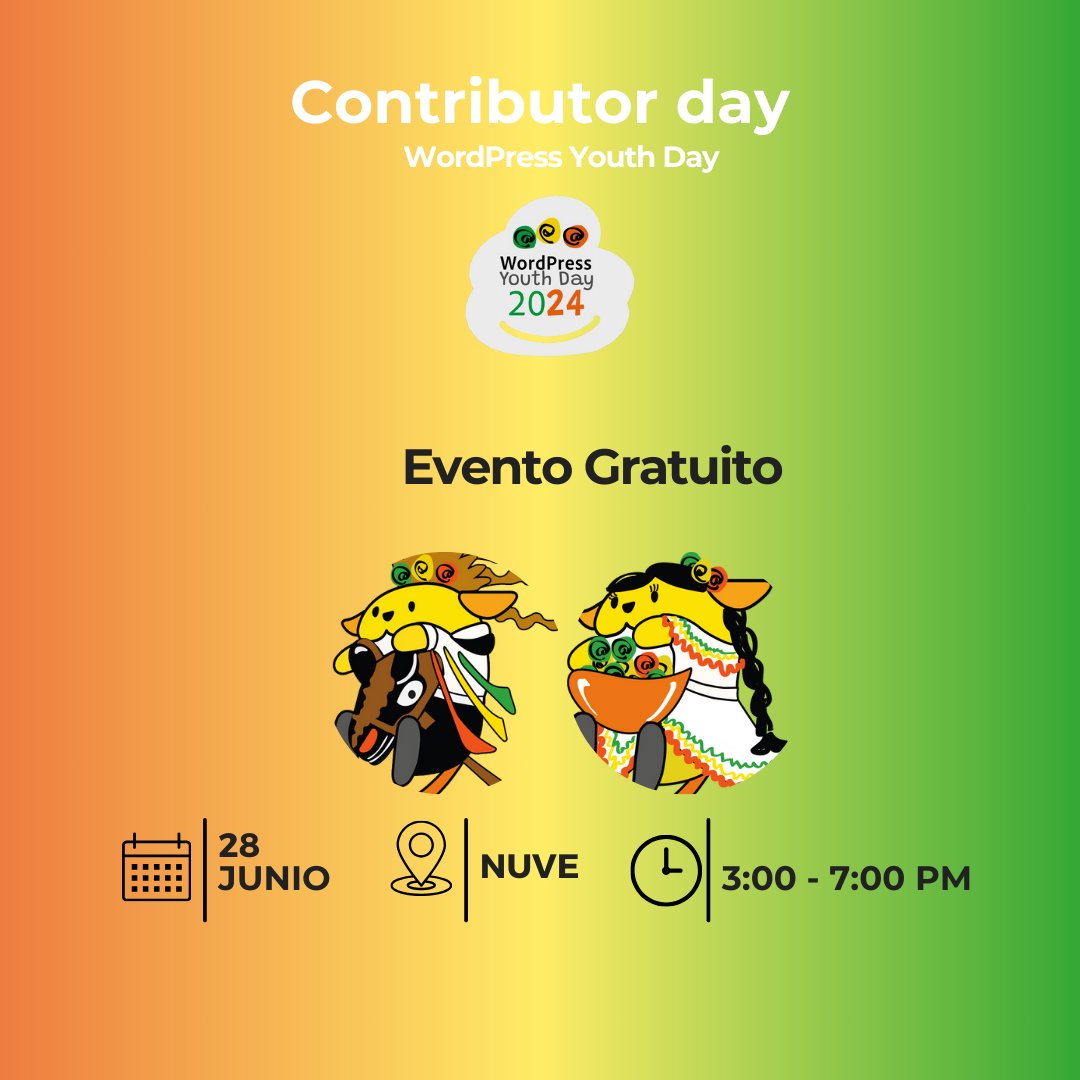 ¡Atención #WordPressLovers! 🚀
No te pierdas el Contributor Day del WPYD2024 en Nueve.
Evento gratuito con premios, comida, networking y ¡mucha buena vibra! 🎉🍕💬
Perfecto para nuevos voluntarios. Regístrate aquí: bit.ly/ContributorDay…

#wordpress #contributorday #wpyd2024