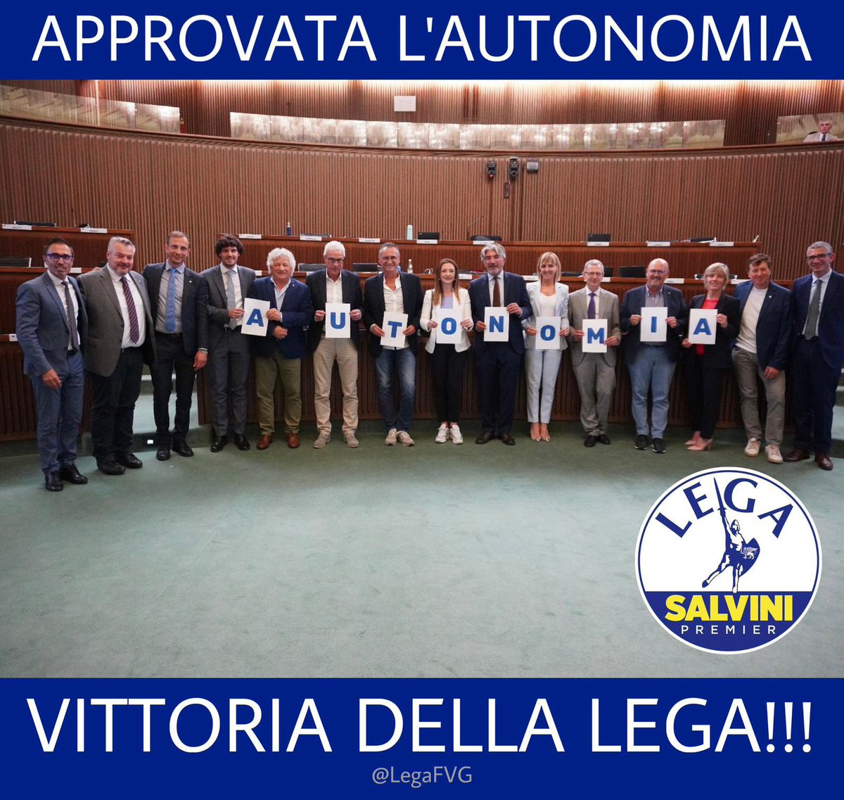💙 Approvata oggi l’Autonomia, battaglia STORICA della LEGA! Avanti tutta! 

#LegaFVG