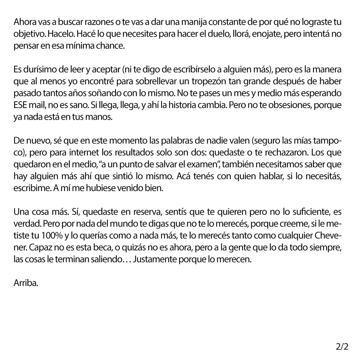 Si sos aspirante a la beca Chevening y quedaste en lista de reserva, este post es para vos.

Te abrazo 🫂

PD: (No me hago la influencer con el posteo en fotos, directamente no me entran los caracteres, je).