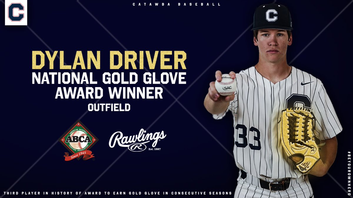 𝐆𝐎𝐋𝐃 𝐒𝐓𝐀𝐍𝐃𝐀𝐑𝐃

Dylan Driver is an <a href="/ABCA1945/">ABCA</a>/<a href="/RawlingsSports/">Rawlings Baseball</a> National Gold Glove Award winner, just the third Division II player in the history of the award to earn the honor in consecutive seasons!

Release | bit.ly/3RycWOa

<a href="/CatawbaBaseball/">Catawba Baseball</a> | #BeYourOwnHero