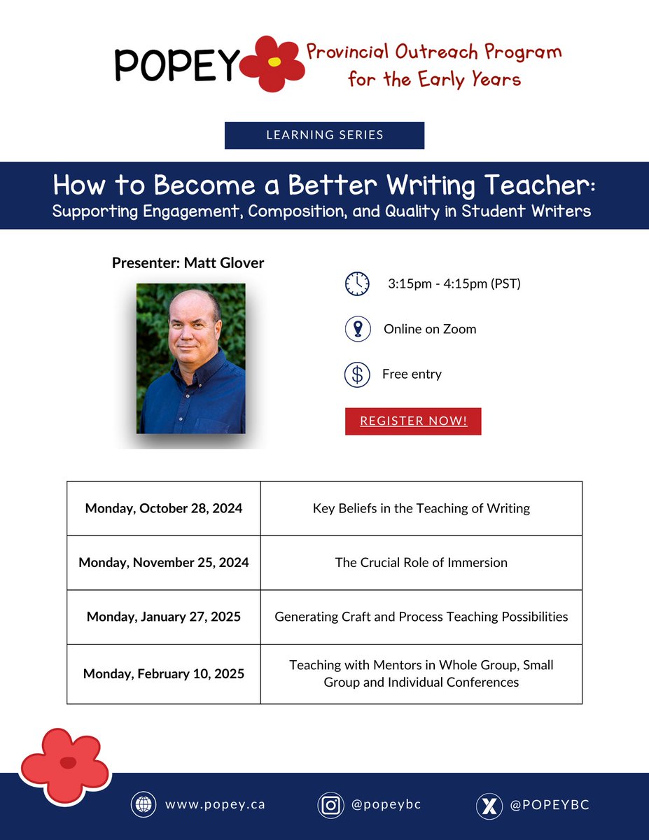 POPEYBC's tweet photo. POPEY is pleased to host a 4-part learning series with @Mattglover123 in the new school year of 2024/2025!
 
Register here: https://t.co/lH5LBElFgp! 📚 Please note that only one registration is required for all 4 sessions. https://t.co/9e2ZYmgLuI