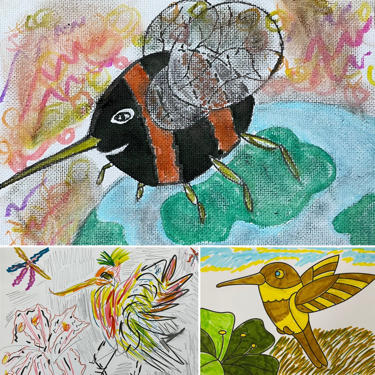 HarwoodAliArt's tweet image. ‘Hummingbirds’ at #CreateArt at @LivLighthouse this afternoon involved: reading about them, listening to a song about them, drawing and painting them, and writing about them. It was great fun!