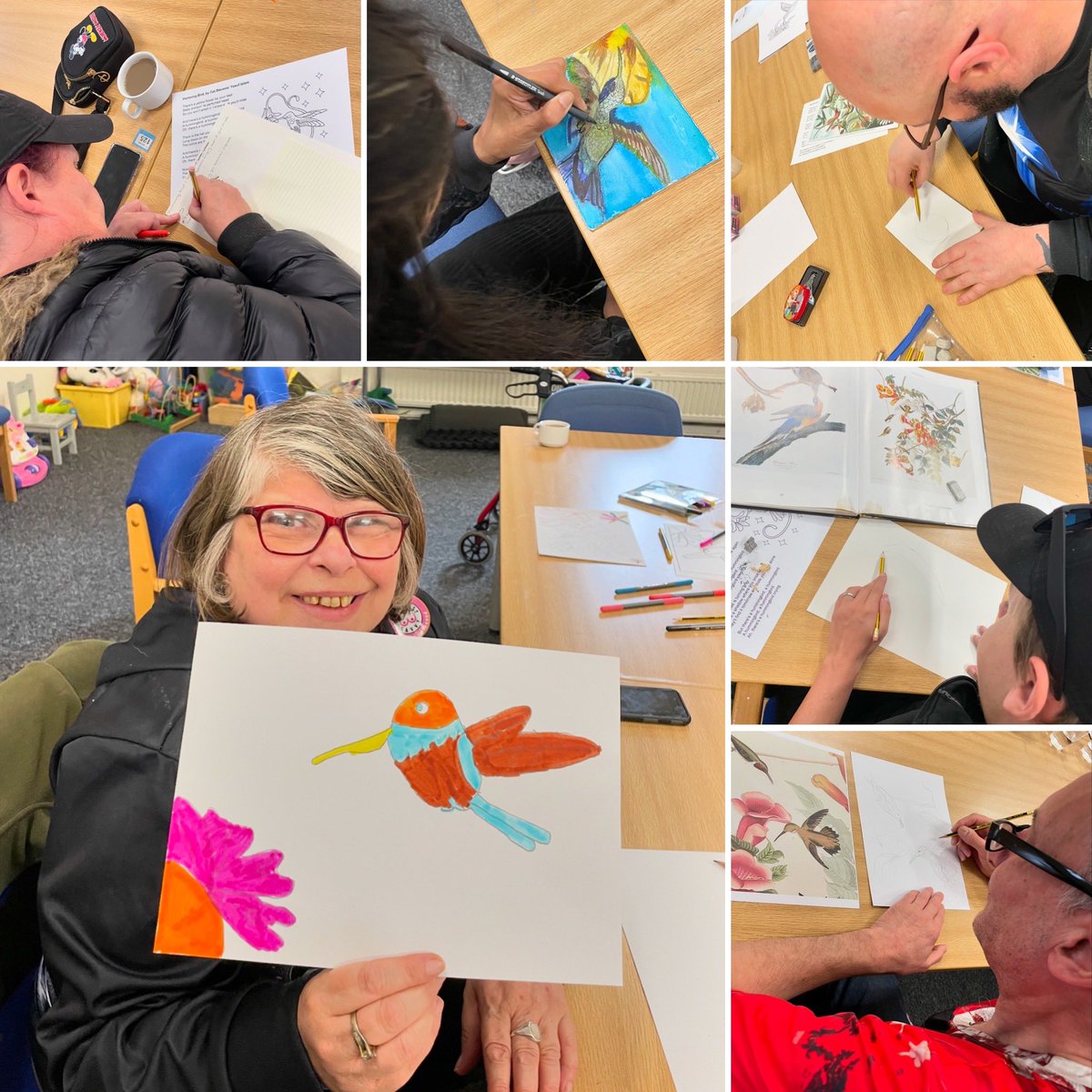 HarwoodAliArt's tweet image. ‘Hummingbirds’ at #CreateArt at @LivLighthouse this afternoon involved: reading about them, listening to a song about them, drawing and painting them, and writing about them. It was great fun!