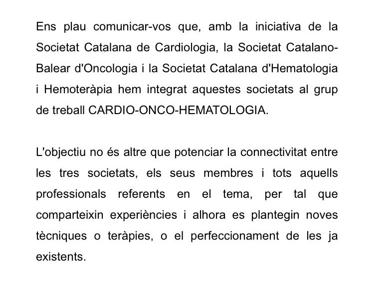 Grup de Treball Cardio-Onco-Hematologia tweet media