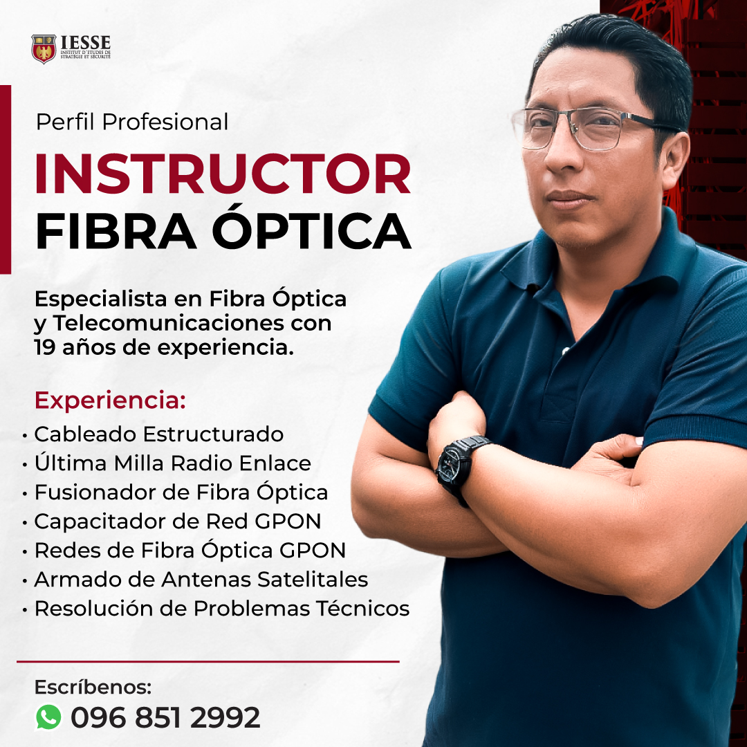 Descubre el perfil de un instructor de fibra óptica en el IESSE: expertos con amplia experiencia, dedicados a brindar educación de calidad y actualizada. Forma parte de un equipo de profesionales apasionados por la tecnología y la innovación.

¡Únete a nosotros!
📲