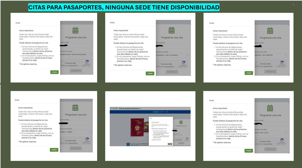 Dianishca's tweet photo. Que está pasando con @MigracionesPe? para sacar cita virtual ninguna sede tiene disponibilidad. De sur a norte y de este a oeste no se encuentra ni media cita. Aqui les dejo una prueba. Si esto tan simple y que no es masivo no se puede solucionar desde hace buen rato, lo demas? https://t.co/FX0nJywmYZ