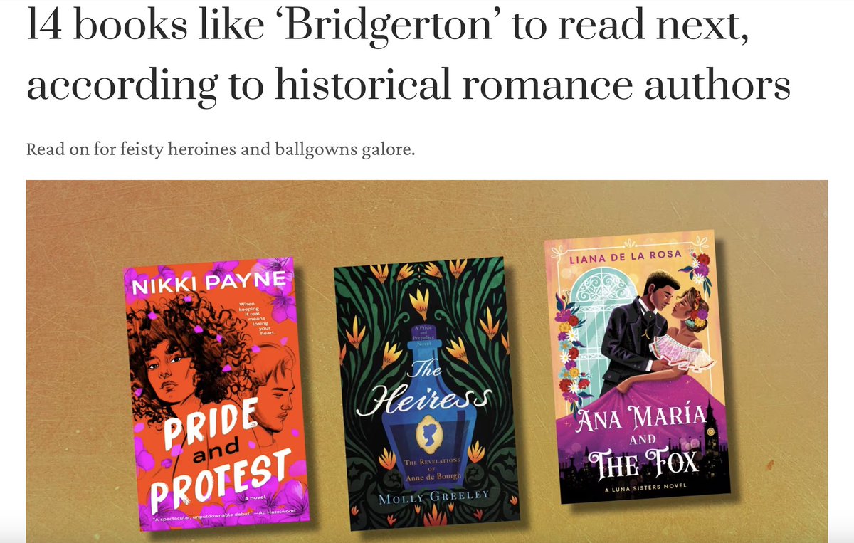 Molly Greeley (@mollyjgreeley) on Twitter photo Eeek! THE HEIRESS made the <a href="/TODAYshow/">TODAY</a> list of reads for #Bridgerton fans! Huge thanks to the very talented <a href="/VanessaRiley/">Dr Vanessa Riley</a> for recommending it 😊
<a href="/WmMorrowBooks/">William Morrow</a> #BookTwitter #Regency #BookTweet
bit.ly/3RARkRc Eeek! THE HEIRESS made the <a href="/TODAYshow/">TODAY</a> list of reads for #Bridgerton fans! Huge thanks to the very talented <a href="/VanessaRiley/">Dr Vanessa Riley</a> for recommending it 😊
<a href="/WmMorrowBooks/">William Morrow</a> #BookTwitter #Regency #BookTweet
bit.ly/3RARkRc