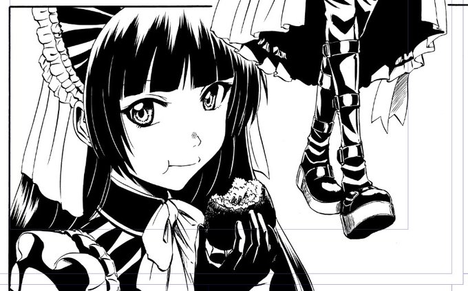 アナログでもパソでもロゥリィはベタ地獄。普通に筆ペンでやった方が楽かも・・・ 