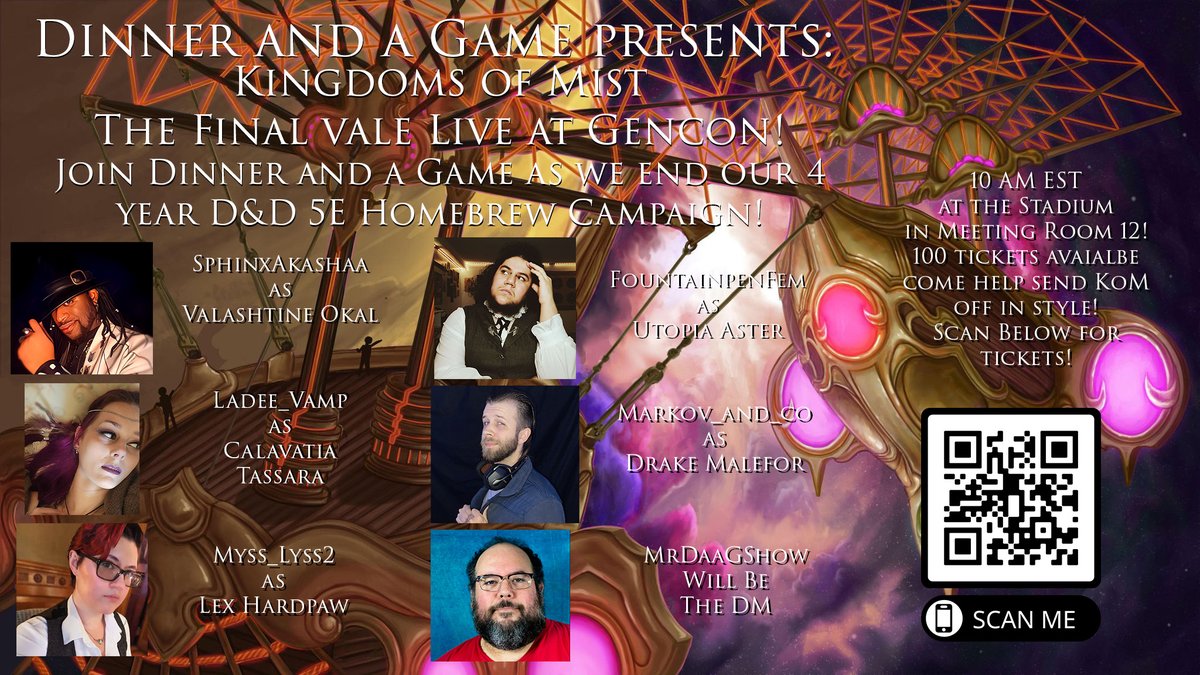 He folks if you are going to Gencon we are running the FINAL game of our nearly 4 year D&amp;D Homebrew campaign Kingdoms of Mist. This will be an EPIC level 20 fight against a foe who is one of the archetypal villains of the D&amp;D multiverse! If you are going to #GenCon