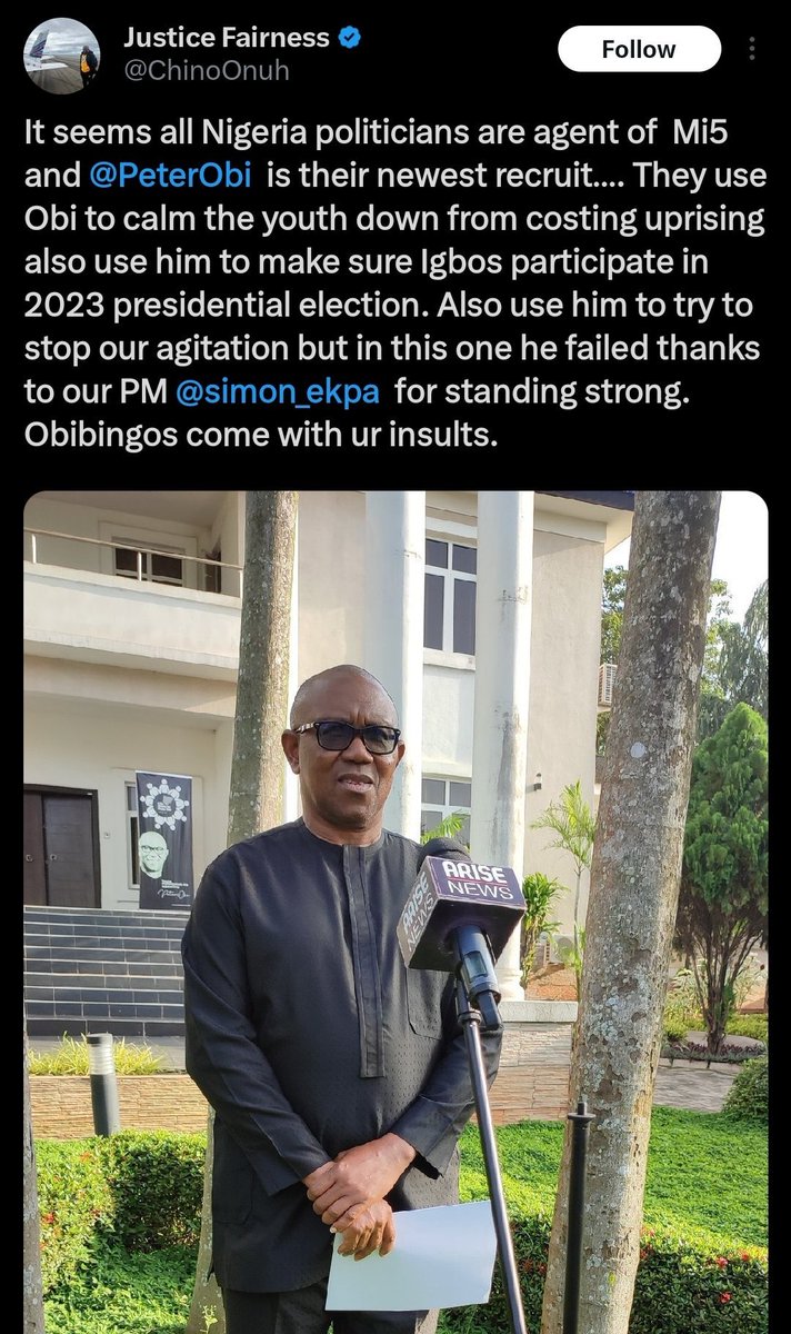 doncoded11's tweet image. This idiot knows this guy is nt an obedient,he looked for a way to play politics with his misery and attached obedient to gain Twitter sympathy from ronus
And ended with  "obi wil never be president"
This are the usual Igbo fools used by ronus.
Give them money nd brain disappear
