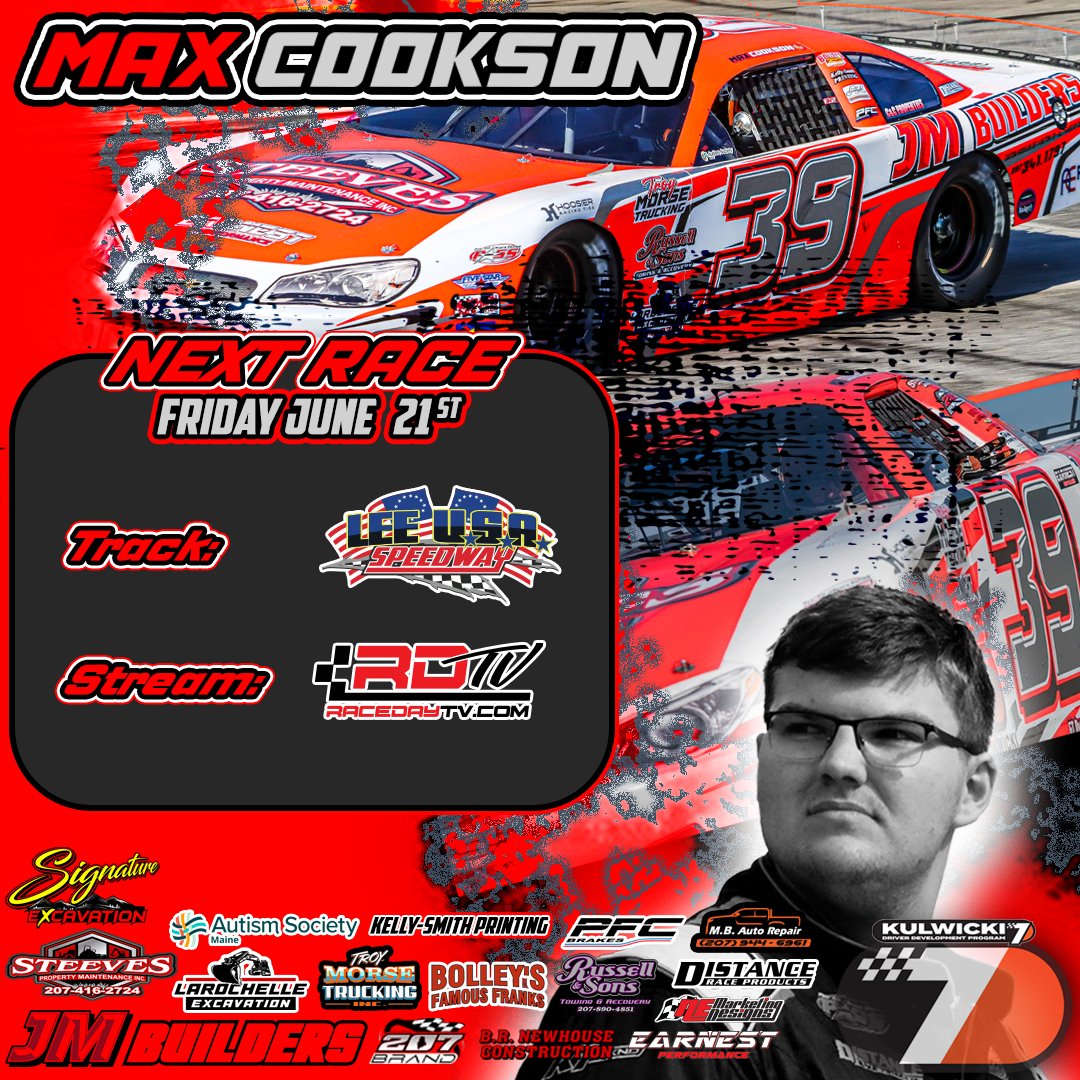 MaxJCookson's tweet image. Double Header for  Max Cookson Racing 

Friday at Lee USA Speedway: Keen Parts 150 action starts at 6:15 PM, streamed live on RaceDayTV.

Saturday at Star Speedway:  Pro All Stars Series 150. Racing 5pm Live Stream Racing America