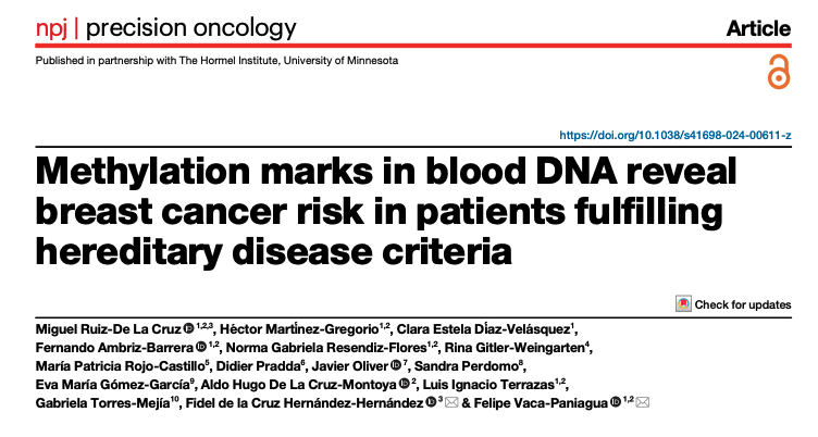 VacomicsLab's tweet photo. Newest paper in the Lab!  We found hypermethylation in specific gene sites linked to increased BC risk. These findings highlight 4 CpG sites as potential biomarkers for those lacking genetic mutations. #BreastCancerResearch #Epigenetics #DNAmarkers https://t.co/RfAzSNuML1