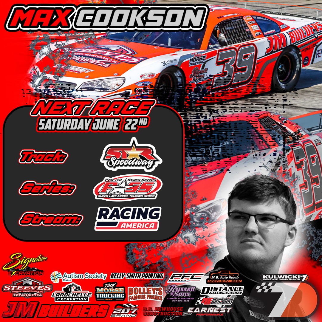 MaxJCookson's tweet image. Double Header for  Max Cookson Racing 

Friday at Lee USA Speedway: Keen Parts 150 action starts at 6:15 PM, streamed live on RaceDayTV.

Saturday at Star Speedway:  Pro All Stars Series 150. Racing 5pm Live Stream Racing America
