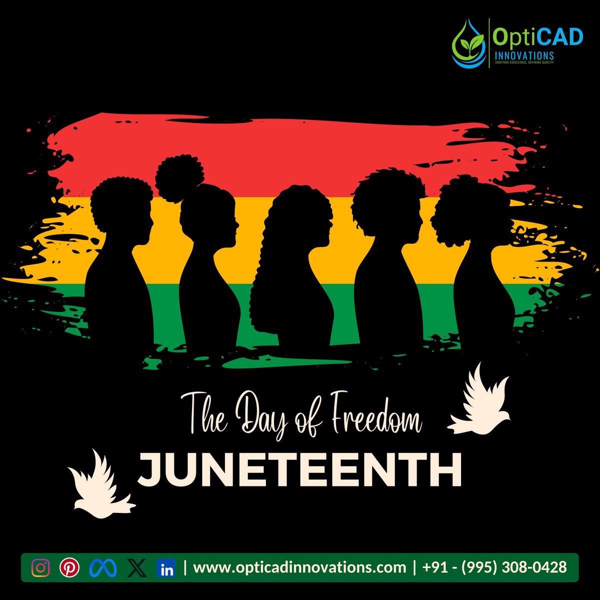 OptiCAD_In's tweet image. Today we celebrate 𝐉𝐮𝐧𝐞𝐭𝐞𝐞𝐧𝐭𝐡, the Day of Freedom, marking the end of slavery in the United States.

For More Info about OptiCAD Innovations:
Email: info@opticadinnovations.com
Website: opticadinnovations.com
Mobile: +91 - (995) 308 0428

#OptiCAD #Juneteenth #Freedom