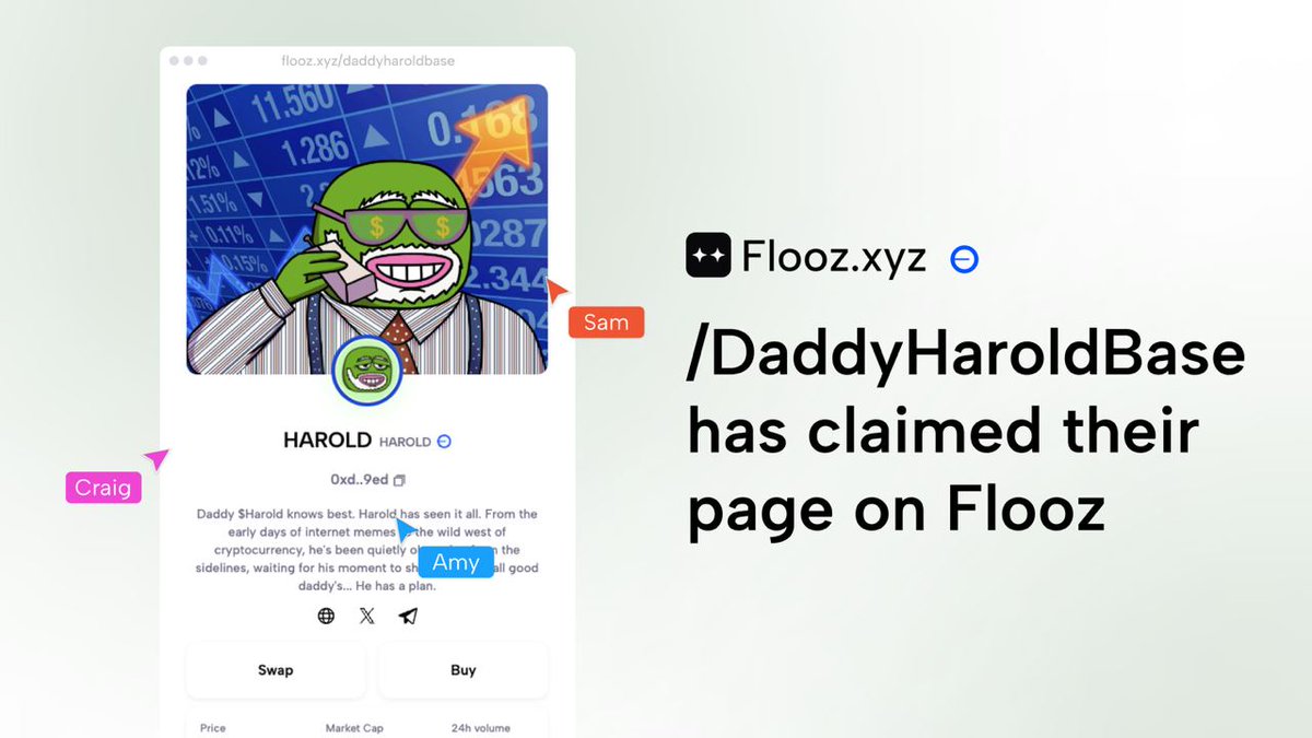 Big shoutout to our partner <a href="/flooz_xyz/">The Vibe Trading App by Flooz</a>! 

The whole #daddyharold community and the #flooz community are uniting together. All for one plan...

Make #Crypto great again! (Time to clean the <a href="/base/">Base</a> chain first)

#daddyharold #flooz #partnership