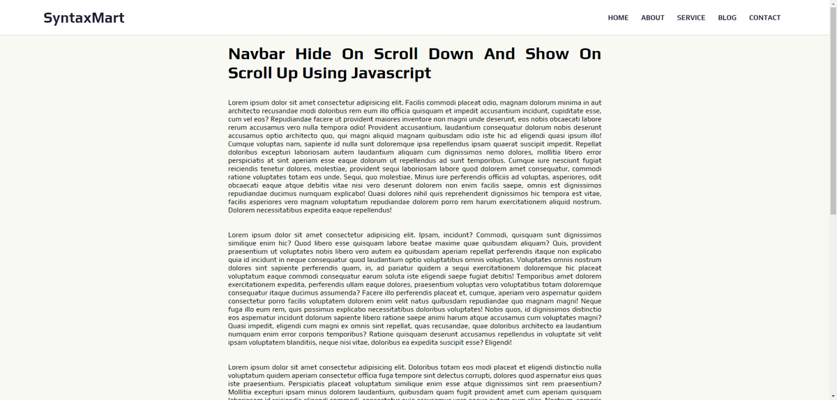 SyntaxMart's tweet image. Navbar Hide On Scroll Down And Show On Scroll Up Using Javascript
#HideOnScroll #ShowOnScroll #DynamicNavbar #WebDevelopment #FrontEnd #JavaScript #CSS #HTML #ScrollEffect #UXDesign
learn more about the project syntaxmart.com/how-to-hide-na…