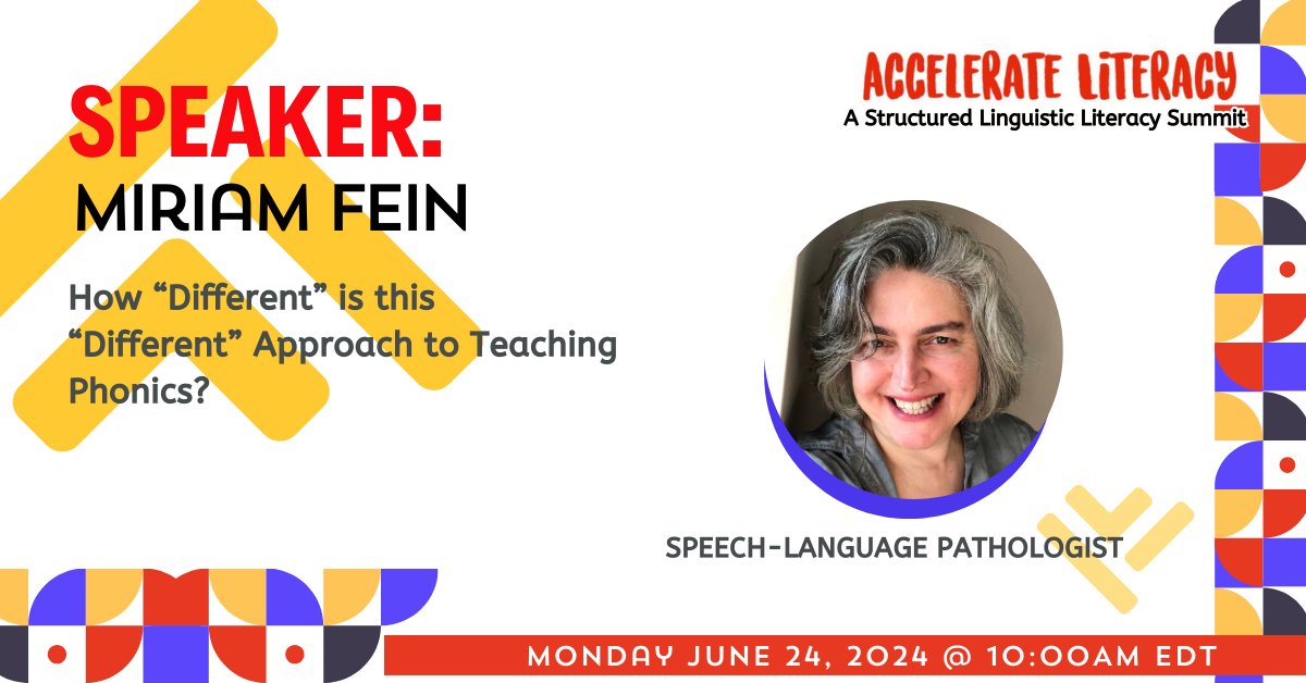 The virtual Accelerate Literacy Summit presents Miriam Fein. Join us for an outstanding summit featuring Structured Linguistic Literacy with this esteemed speaker.  

Register here.  2024.sllsummit.com/?sc=DD58SIPH&a…