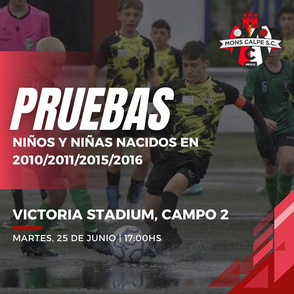 Mons Calpe S.C. Gibraltar (@monscalpesc) on Twitter photo โฝ Trials โฝ
๐
 Tuesday, June 25th | ๐ 17:00-18:00
๐ Victoria Stadium, Pitch 2
๐ฆ๐ง For Boys and Girls Born in 2010/2011/2015/2016
๐ All Are Welcome!
---
โฝ Pruebas de Selecciรณn โฝ
๐
 Martes, 25 de Junio | ๐ 17:00-18:00
๐ Victoria Stadium, Campo 2
๐ฆ๐ง Para niรฑos y โฝ Trials โฝ
๐
 Tuesday, June 25th | ๐ 17:00-18:00
๐ Victoria Stadium, Pitch 2
๐ฆ๐ง For Boys and Girls Born in 2010/2011/2015/2016
๐ All Are Welcome!
---
โฝ Pruebas de Selecciรณn โฝ
๐
 Martes, 25 de Junio | ๐ 17:00-18:00
๐ Victoria Stadium, Campo 2
๐ฆ๐ง Para niรฑos y