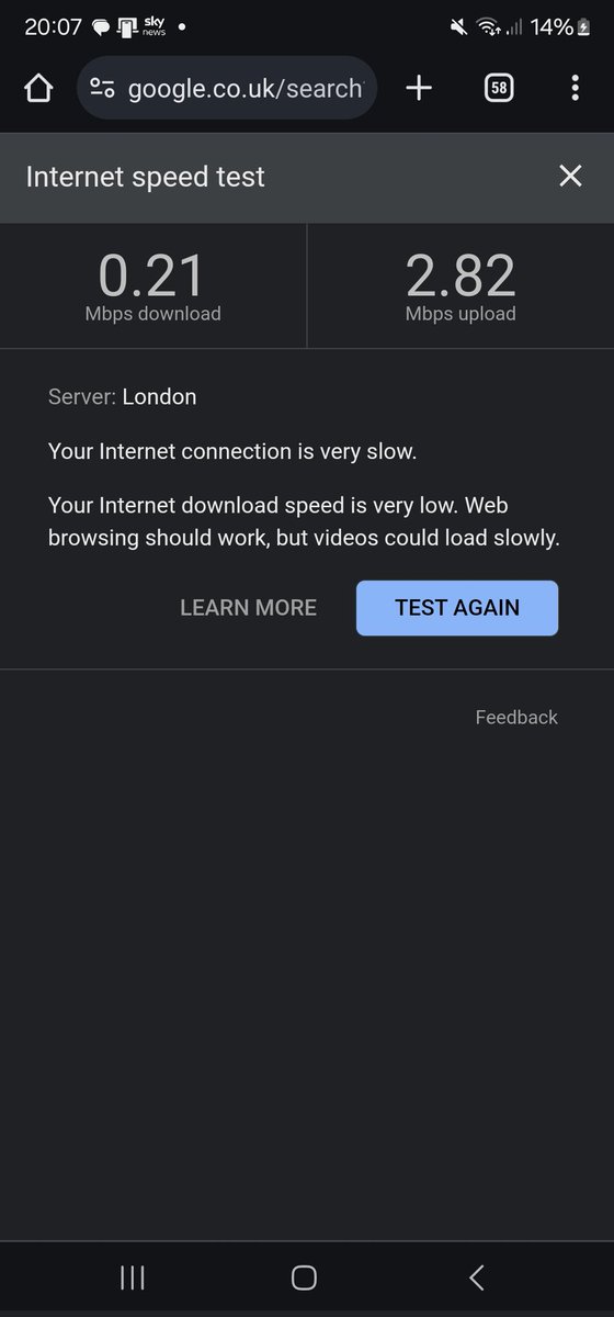 GaryStacey21's tweet photo. @SkyUK please explain to me how the app is saying all is well with my broadband when clearly the speed test shows all is not well. Can't even watch the football now because we have sky glass. Seriously thinking of cancelling and going back to BT. Never had this problem. https://t.co/zTnm58tHLQ