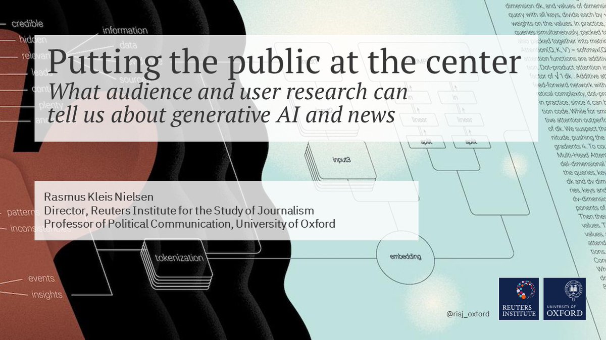 Rasmus Kleis Nielsen (@rasmus_kleis) on Twitter photo What can audience and user research tell us about generative AI and its role in public life?
Glad to share some <a href="/risj_oxford/">Reuters Institute</a> work, including research done with <a href="/richrdfletcher/">Richard Fletcher</a> <a href="/amyross87/">Amy Ross Arguedas</a>, at event hosted by <a href="/ai4mediaproject/">AI4Media</a> & collaborators in Brussels ai4media.eu/event/meet-the… 1/4 What can audience and user research tell us about generative AI and its role in public life?
Glad to share some <a href="/risj_oxford/">Reuters Institute</a> work, including research done with <a href="/richrdfletcher/">Richard Fletcher</a> <a href="/amyross87/">Amy Ross Arguedas</a>, at event hosted by <a href="/ai4mediaproject/">AI4Media</a> & collaborators in Brussels ai4media.eu/event/meet-the… 1/4